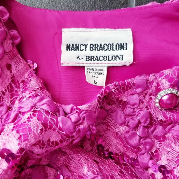 Vintage 1980's Fuchsia Sequin Ruffled Blouse & Skirt Set by Nancy Bracoloni - Picture 15 of 15